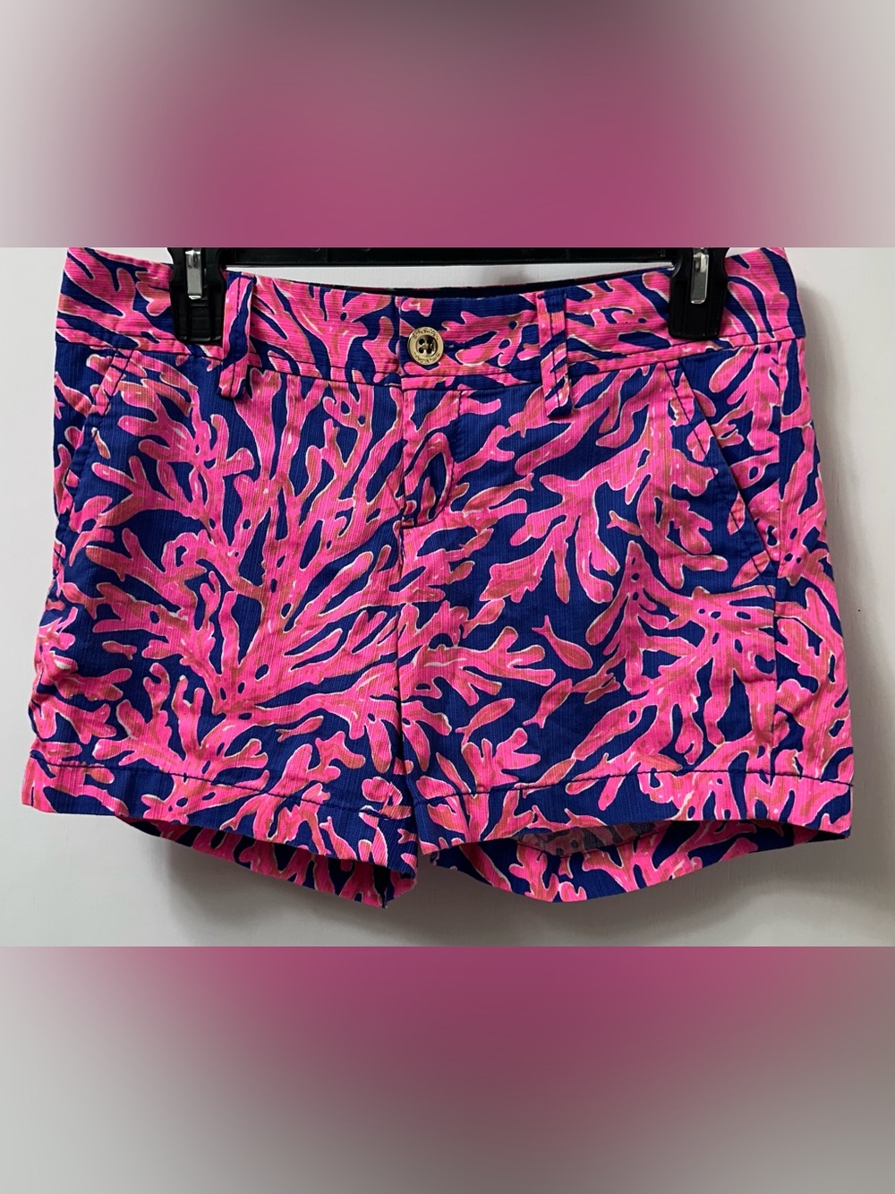 Lilly Pulitzer Pink Coral-Print Navy Cotton Shorts
